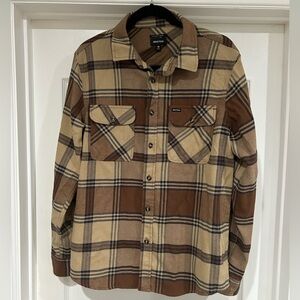 Brixton Bowery Mens Flannel Tan and Brown Checkered Shirt